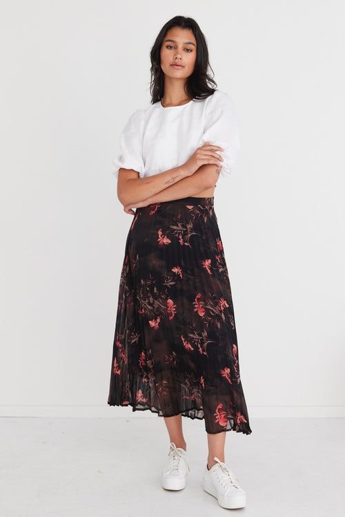 Glamour Black Orchid Chiffon Pleated Midi Skirt WW Skirt By Rosa.   