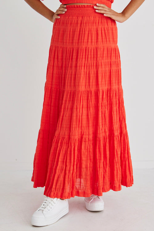 Charming Sunset Shirred Cotton Tiered Maxi Skirt WW Skirt Ivy + Jack   