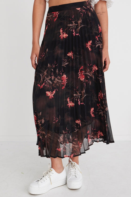 Glamour Black Orchid Chiffon Pleated Midi Skirt WW Skirt By Rosa.   