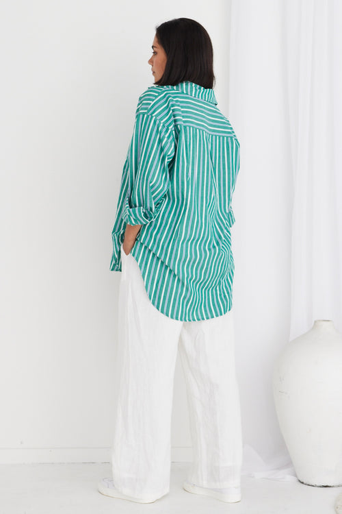 California Green Stripe Poplin Oversized Shirt WW Shirt Stories be Told   