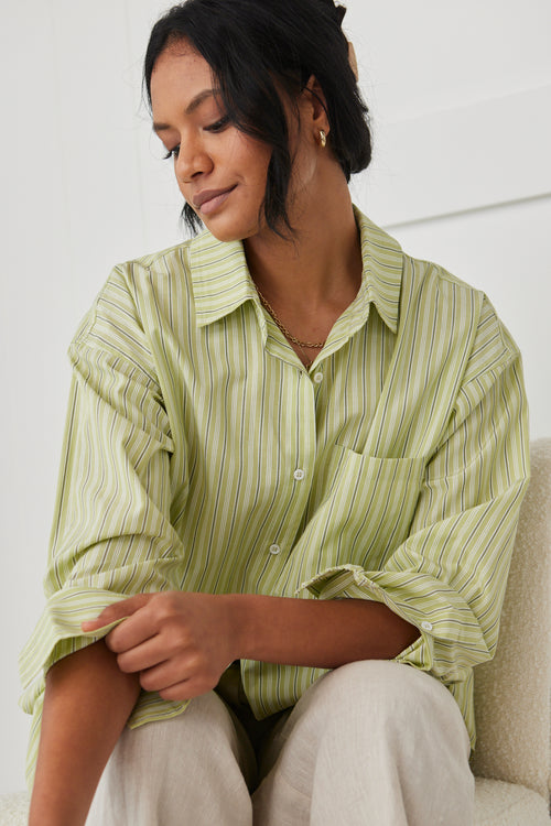 California Pistachio Stripe Oversized Shirt WW Shirt Stories be Told   