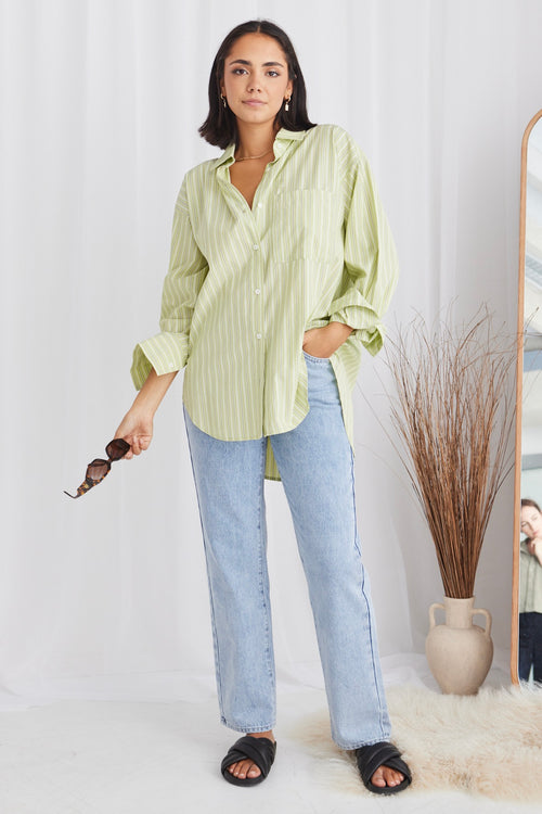 California Pistachio Stripe Oversized Shirt WW Shirt Stories be Told   