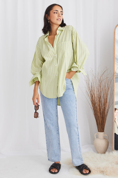 California Pistachio Stripe Oversized Shirt WW Shirt Stories be Told   