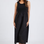 Calla Black Cotton Poplin Skirt Midi Dress WW Dress Elm   