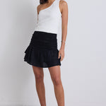 Milo Black Linen Rouched Tiered  Mini Skirt