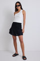 Milo Black Linen Rouched Tiered  Mini Skirt