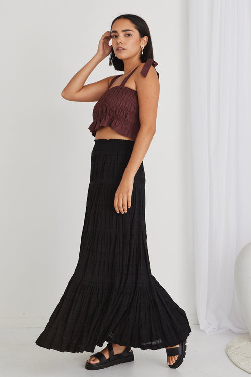 Charming Black Shirred Cotton Tiered Maxi Skirt WW Skirt Ivy + Jack   