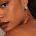 model wearing Chunky Oval Rhodium Earrings