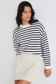 Clear Breton White Black Stripe Crew Neck Jumper