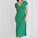 Cosmic Green Ditsy Sleeveless Slim Fit Midi Dress WW Dress Stories be Told   