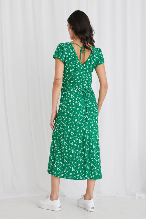 Cosmic Green Ditsy Sleeveless Slim Fit Midi Dress WW Dress Stories be Told   