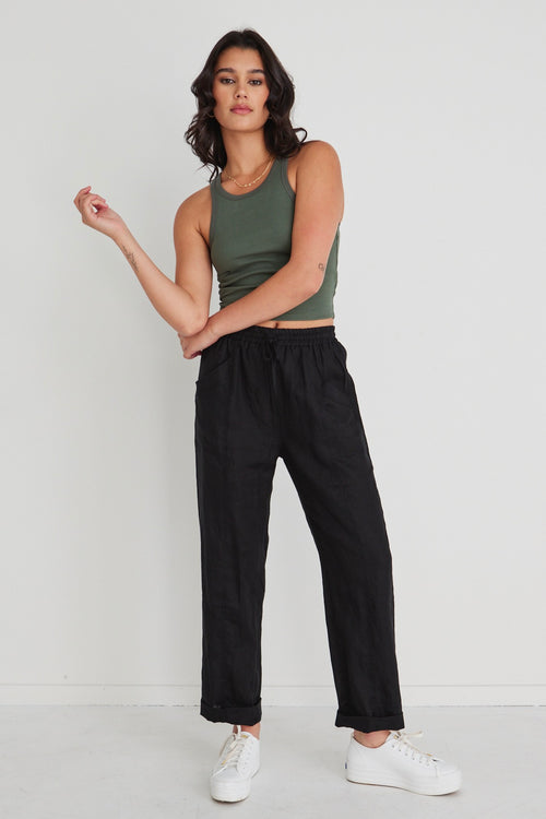 Cruise Black Linen Tapered Jogger WW Pants Among the Brave   