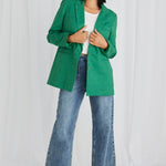 Demi Palm Green Linen Single Breasted Longline Blazer WW Blazer Stories be Told   