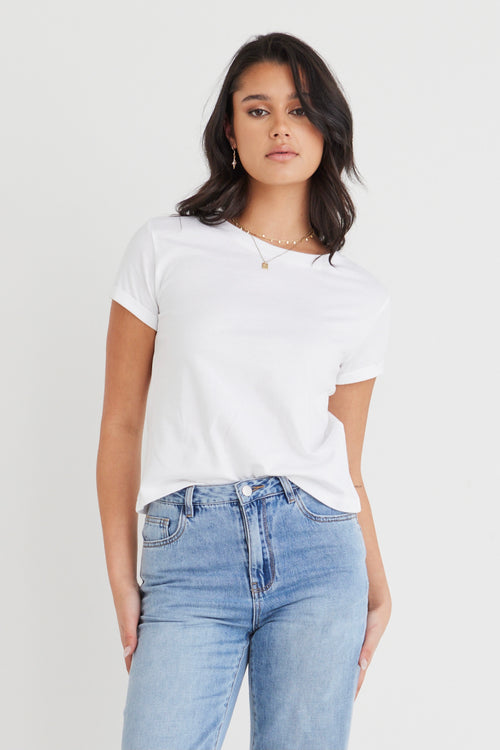 Roxy Rolled Sleeve White Crop Organic Tee WW Tee Humble + Heart   