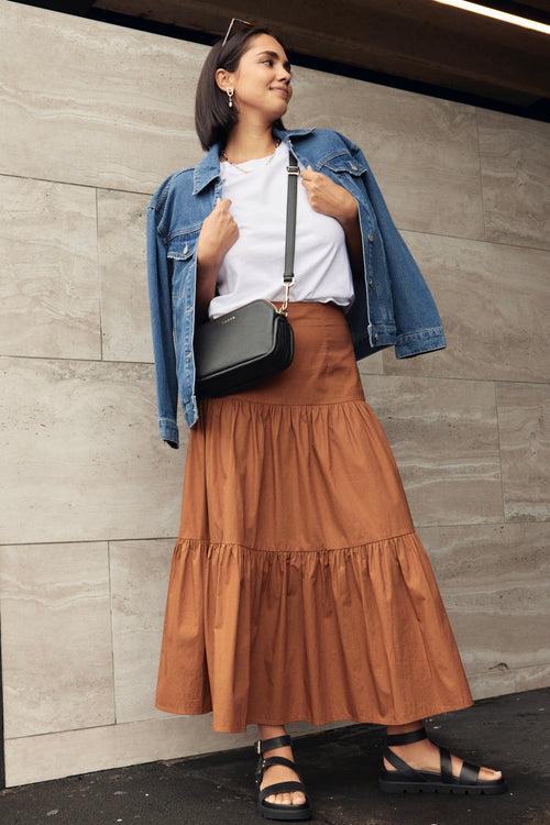 Blazing Toffee Cotton Tiered Midi Skirt WW Skirt Among the Brave   