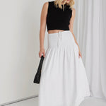Byron White Linen Shirred Waist Maxi Skirt WW Skirt RE:Union   