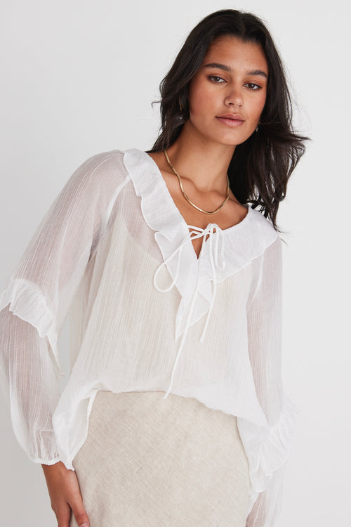 Daily Ivory Sheer Texture Frill Front Top WW Top Among the Brave   