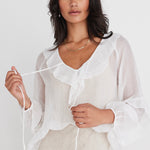 Daily Ivory Sheer Texture Frill Front Top WW Top Among the Brave   