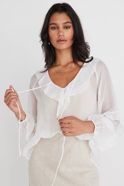 Daily Ivory Sheer Texture Frill Front Top WW Top Among the Brave   