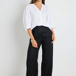 Bestow Black Linen Elastic Back Wide Leg Pants