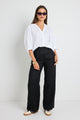 Bestow Black Linen Elastic Back Wide Leg Pants