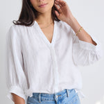 Deity White Linen Button Through Puff Sleeve Blouse