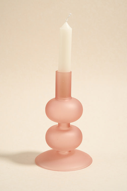 frosted pink glass candle holder