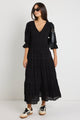 Dreamy Black Bubble SS Button Front Tiered Maxi Dress