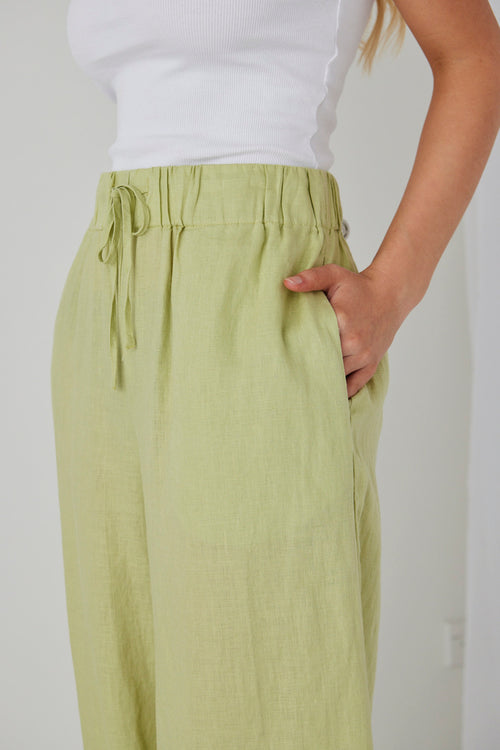 Resort Pistachio Linen Elastic Waist Wide Leg Drawstring Pant WW Pants RE:Union   