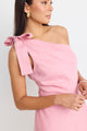 Ecstatic Blush Linen Blend One Shoulder Bow Mini Dress