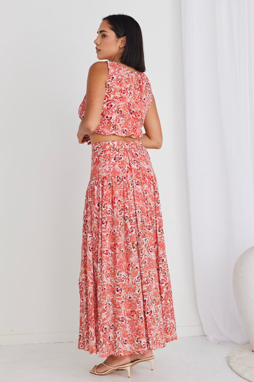 Aquarius Cinnamon Floral Tiered Split Front Maxi Skirt WW Skirt Ivy + Jack   