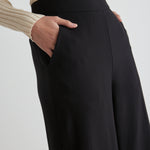 Effortless Black Viscose Deep Band Wide Leg Pant