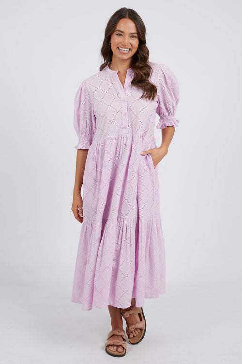 Ottilie Lilac Broderie SS Midi Dress WW Dress Elm   