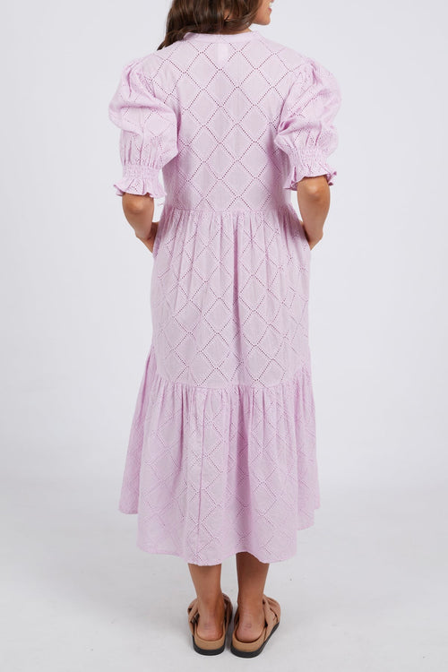 Ottilie Lilac Broderie SS Midi Dress WW Dress Elm   