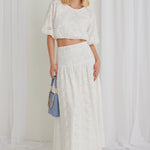 Aquarius White Broidery Anglaise Tiered Split Front Maxi Skirt