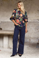 Endless Navy Vibrant Floral Blouson Sleeve LS Top