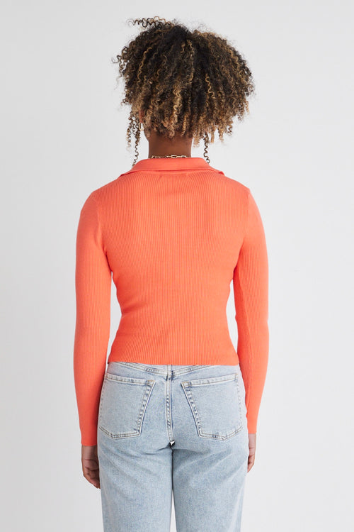 Unreal Coral LS Collared Rib Knit Top WW Top Georgia Mae   