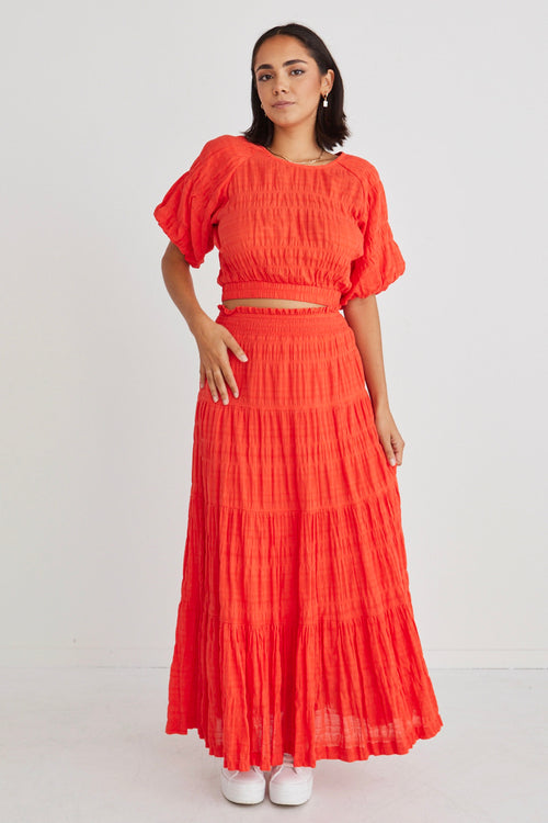 Charming Sunset Shirred Cotton Tiered Maxi Skirt WW Skirt Ivy + Jack   