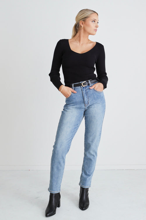 Tommy Mid Blue High Waist Straight Leg Jean WW Jeans Among the Brave   