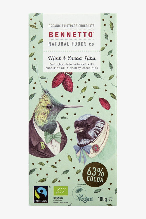 Fairtrade Chocolate Mint + Cocoa Nibs (Mint) 100gm