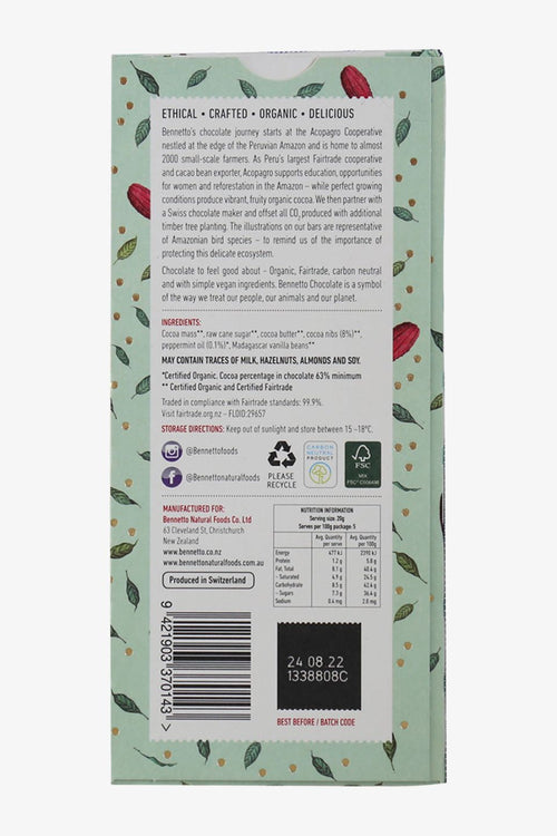 Fairtrade Chocolate Mint + Cocoa Nibs (Mint) 100gm