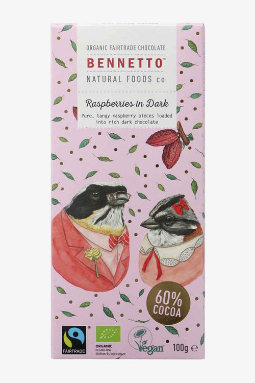 Fairtrade Raspberries in Dark Chocolate (Pink) 100gm