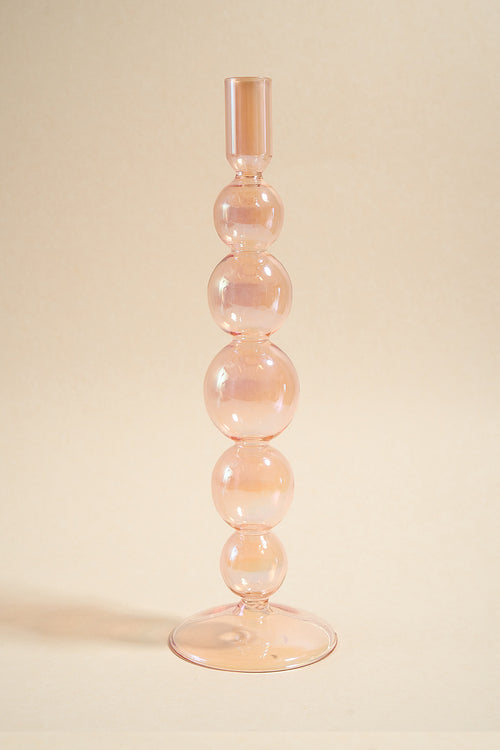 pink glass candle holder