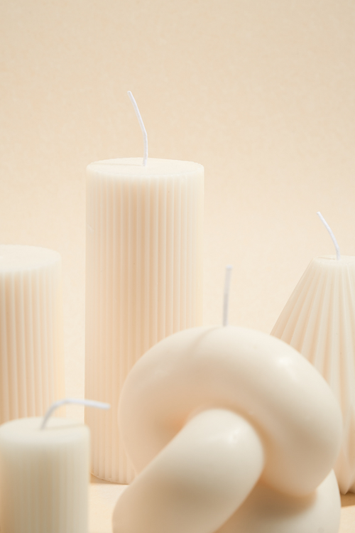 white ribbed candles