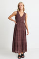 Flora Chocolate V Neck Tie Front Sleeveless Tiered Maxi Dress