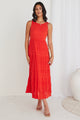 Florentena Sunset Shirred Cotton Sleeveless Tiered Maxi Dress