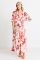 Fluent Vintage Blush Floral Flutter Sleeve Tiered Maxi Dress