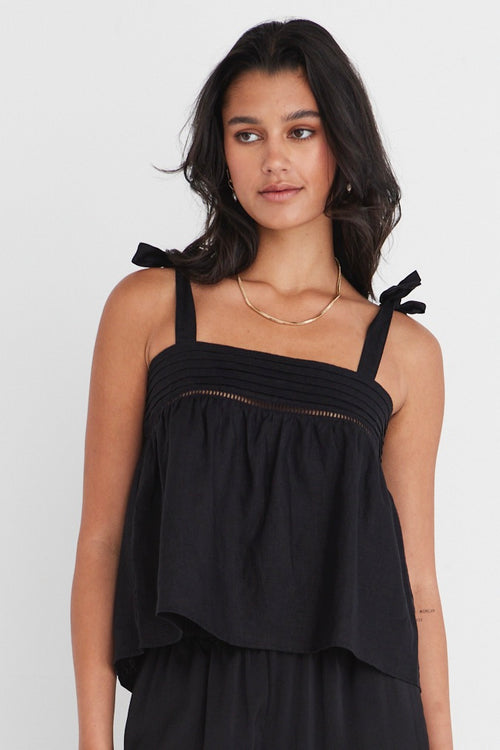 Fluid Black Linen Reversible Tie Shoulder Cami WW Top Among the Brave   