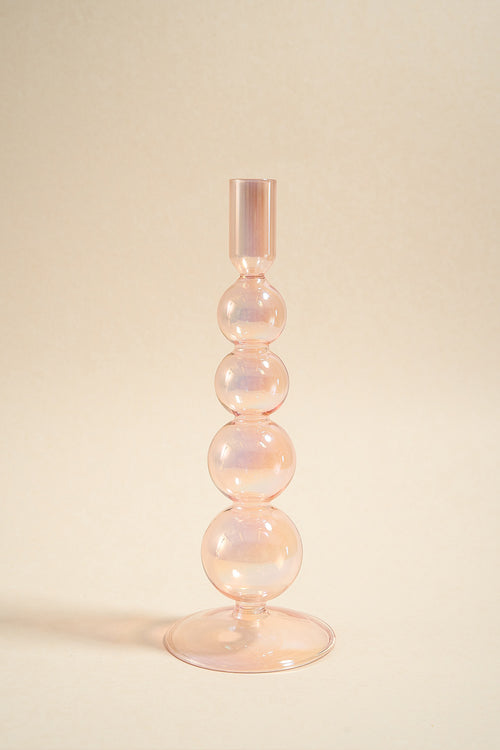 pink glass candle holder