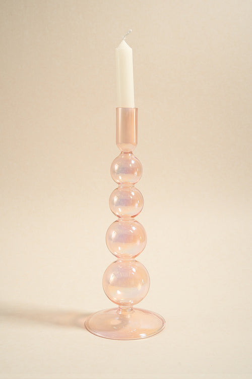 pink glass candle holder